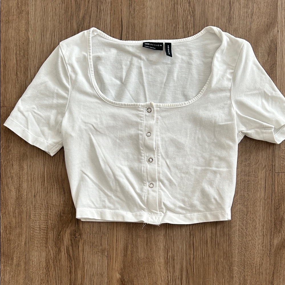 Brandy Melville Cream Button-Up Crop Top